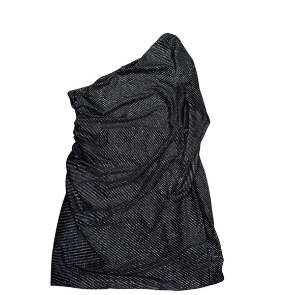 AllSaints Ezra Black Metallic Sparkle Asymmetrical Mini Dress Size 12 - Picture 5 of 8